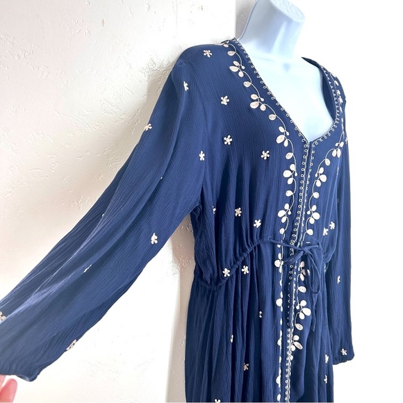 Natural Life Brae Embroidered Navy Midi Maxi Dress Size L - Picture 5 of 12